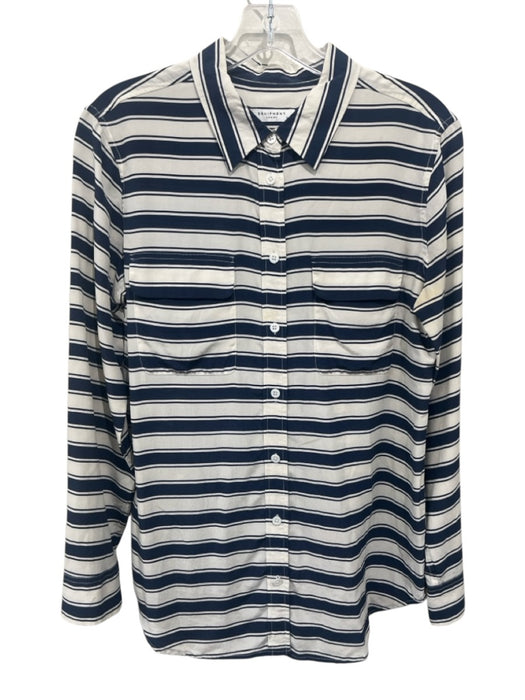 Equipment Femme Size M Navy Blue & White Silk Long Sleeve Stripes Blouse Top Navy Blue & White / M
