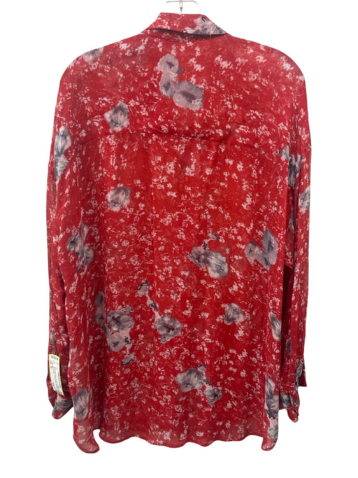 IRO Size 38 Red & Gray Viscose Long Sleeve Abstract Print Sheer Blouse Top Red & Gray / 38