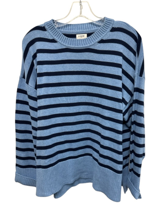 J Crew Size L Blue & Navy Cotton Long Sleeve Stripe Ribbed Trim Sweater Blue & Navy / L