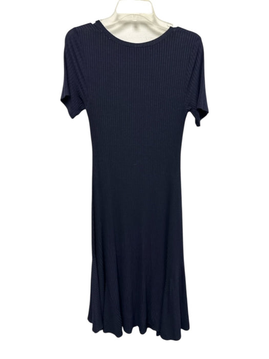 A.L.C. Size M Navy Blue Viscose & Elastane Short Sleeve Rib Knit V Neck Dress Navy Blue / M