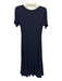 A.L.C. Size M Navy Blue Viscose & Elastane Short Sleeve Rib Knit V Neck Dress Navy Blue / M