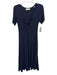 A.L.C. Size M Navy Blue Viscose & Elastane Short Sleeve Rib Knit V Neck Dress Navy Blue / M