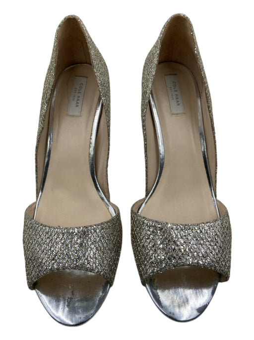 Cole Haan Shoe Size 8 Silver Peep Toe Closed Heel Shimmer Stiletto Pumps Silver / 8