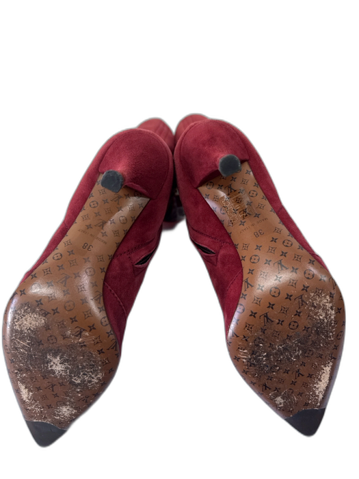Louis Vuitton Shoe Size 38 Burgundy Red Suede Floral Eyelet Knee High Booties Burgundy Red / 38