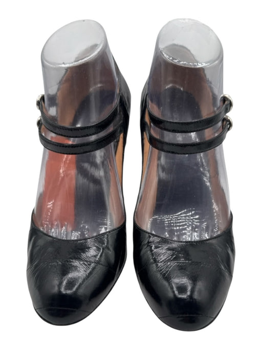 Sergio Rossi Shoe Size 39 Black Patent Leather 2 Strap Pointed Almond Toe Pumps Black / 39