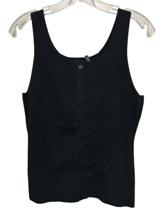 Theory Size L Black Viscose Blend Ribbed Knit Sleeveless Button Front Tank Top Black / L