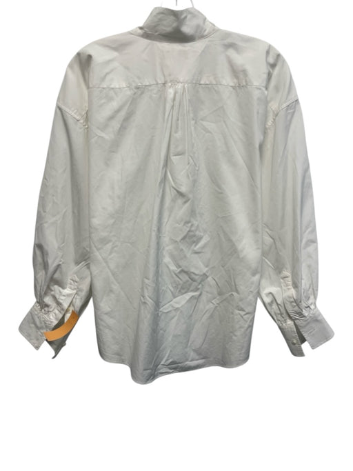 Ann Mashburn Size M White Cotton Long Sleeve 1/4 Button Blouse Top White / M