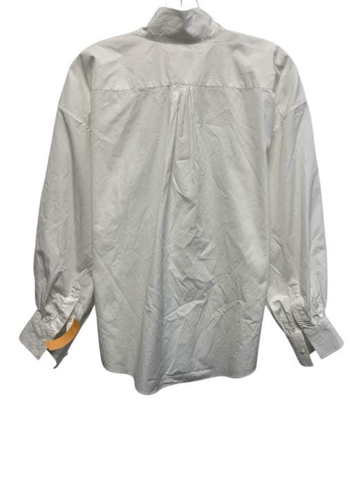 Ann Mashburn Size M White Cotton Long Sleeve 1/4 Button Blouse Top White / M