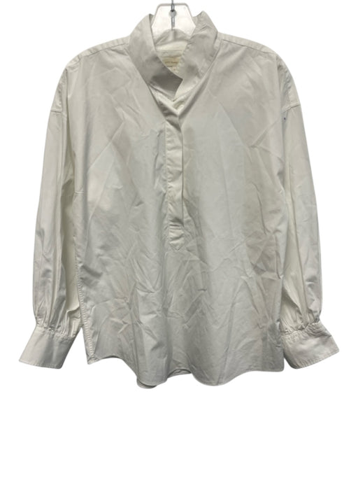 Ann Mashburn Size M White Cotton Long Sleeve 1/4 Button Blouse Top White / M