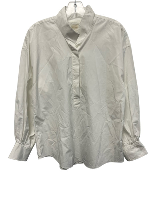 Ann Mashburn Size M White Cotton Long Sleeve 1/4 Button Blouse Top White / M