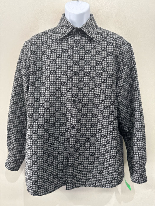 Gucci Size Est M Gray & Black Wool Blend Plaid Button Up Men's Long Sleeve Shirt