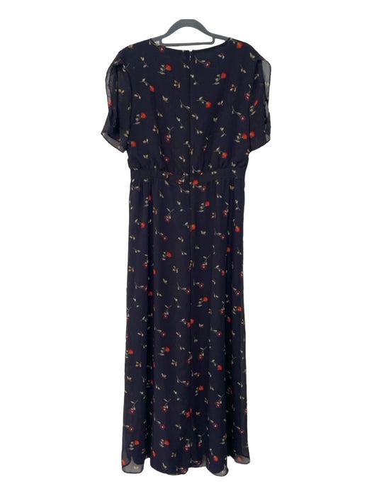 Madewell Size 6 Black Red & Green Print Polyester Floral Surplice Maxi Dress Black Red & Green Print / 6