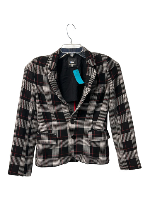 Pinko Size 4 Grey Red & White Viscose Blend 2 Buttons Shoulder Pads Blazer Grey Red & White / 4