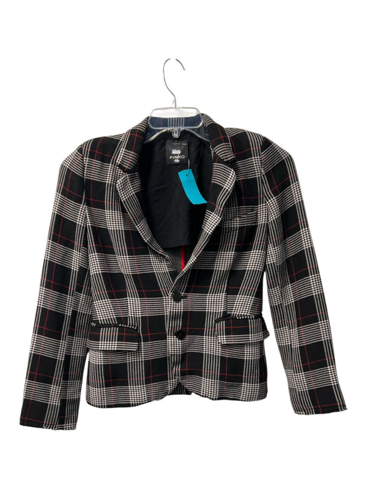 Pinko Size 4 Grey Red & White Viscose Blend 2 Buttons Shoulder Pads Blazer Grey Red & White / 4