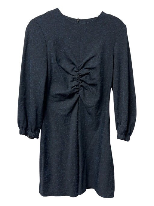Tibi Size 4 Blue & Black Polythylene Blend Boat Neck 3/4 Sleeve Ruched Dress Blue & Black / 4