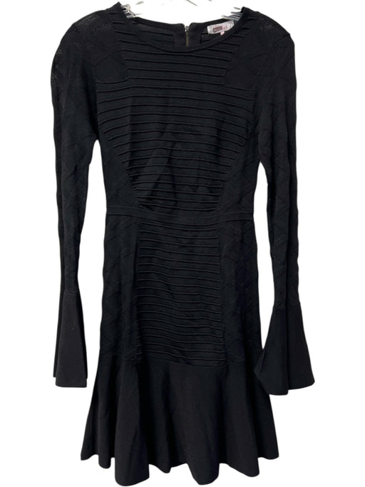 Parker Size XS Black Rayon Blend Long Sleeve Striped Detail Round Neck Dress Black / XS