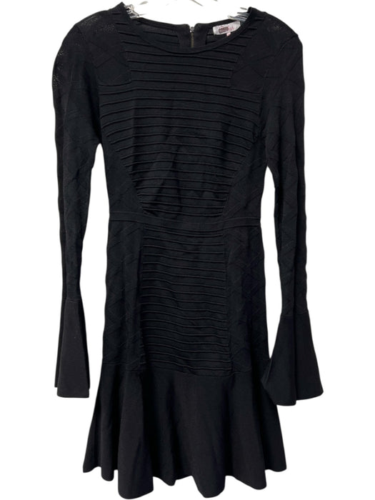 Parker Size XS Black Rayon Blend Long Sleeve Striped Detail Round Neck Dress Black / XS