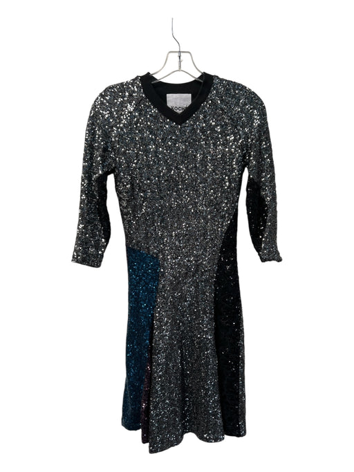 Koche Size Est S Black Polyamid Blend Sequin V Neck Half Sleeve Below knee Dress Black / Est S
