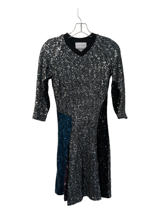 Koche Size Est S Black Polyamid Blend Sequin V Neck Half Sleeve Below knee Dress Black / Est S