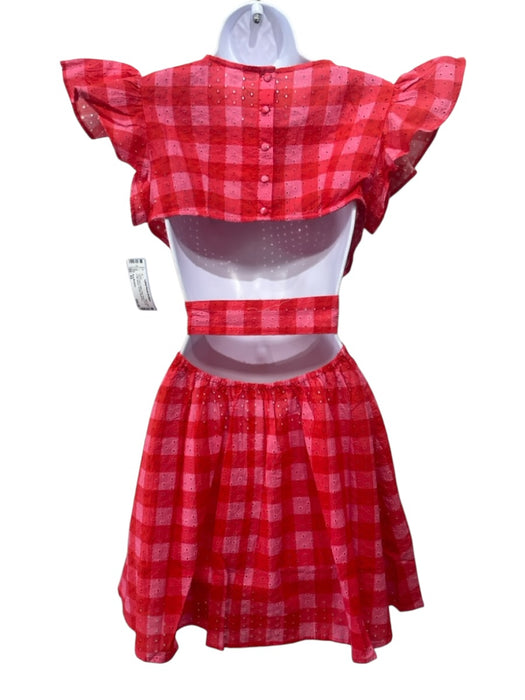 Maia Bergman Size XS Pink & Red Cotton Plaid Back Cut Out Ruffle sleeve Dress Pink & Red / XS