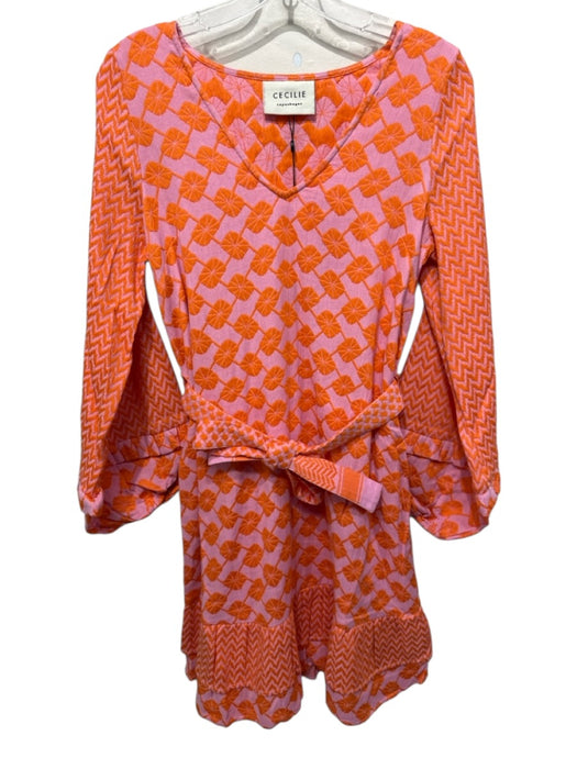 Cecilie Copenhagen Size XS Orange & Pink Cotton Geo Print Tie Waist Dress Orange & Pink / XS