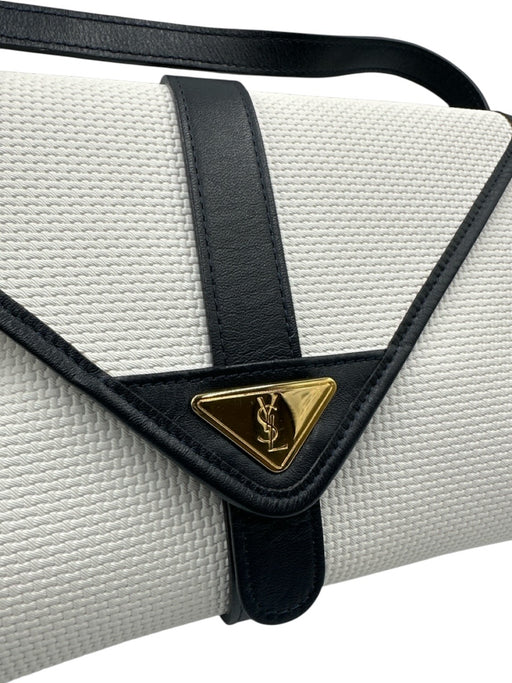 Yves Saint Laurent White & Navy Canvas Leather Logo Crossbody Box Inc. Bag White & Navy / XS