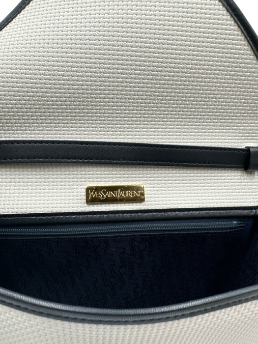 Yves Saint Laurent White & Navy Canvas Leather Logo Crossbody Box Inc. Bag White & Navy / XS