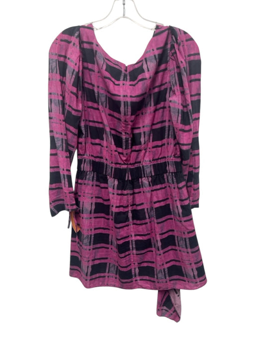 Rhode Size M Pink, Gray, Black Cotton Plaid Side Ruching Mini Dress Pink, Gray, Black / M