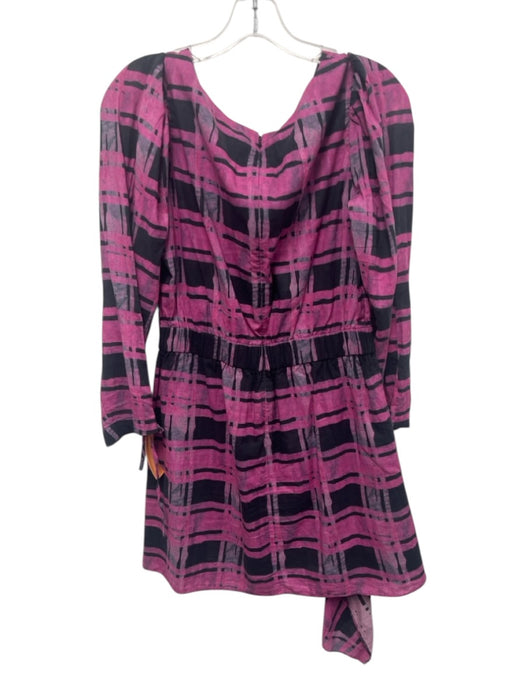 Rhode Size M Pink, Gray, Black Cotton Plaid Side Ruching Mini Dress Pink, Gray, Black / M