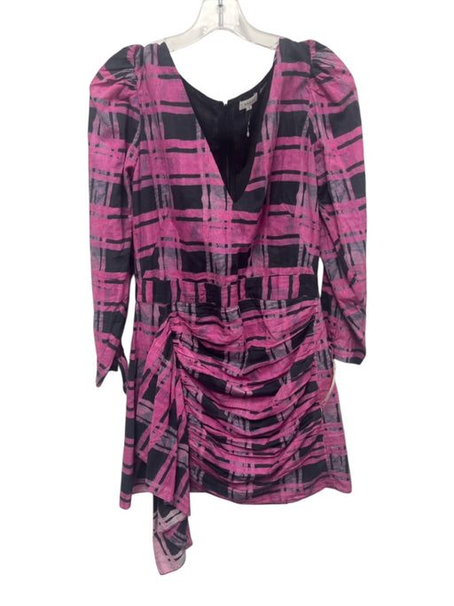 Rhode Size M Pink, Gray, Black Cotton Plaid Side Ruching Mini Dress Pink, Gray, Black / M