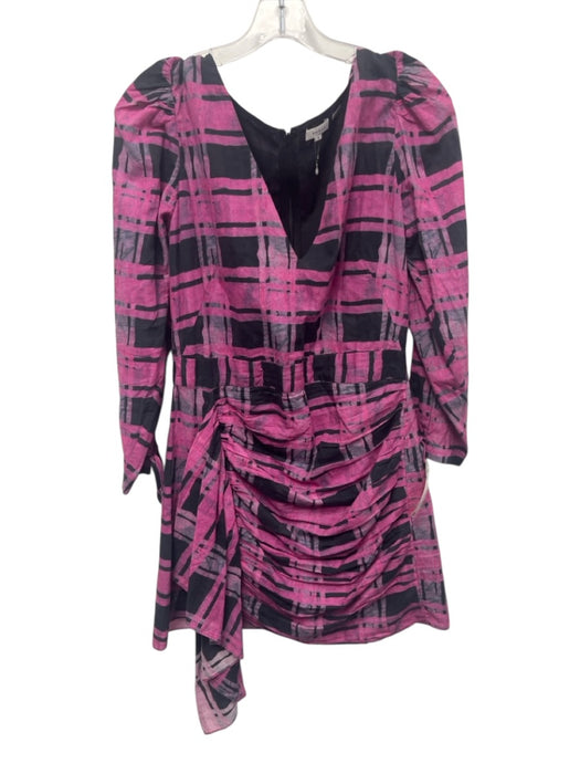 Rhode Size M Pink, Gray, Black Cotton Plaid Side Ruching Mini Dress Pink, Gray, Black / M