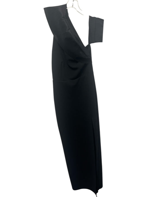 Elle Zeitoune Size S Black Polyester One Shoulder Side Slit column Gown Black / S