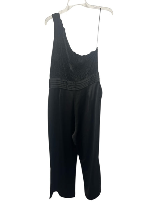 Ramy Brook Size 14 Black Polyester Velour floral stitch One Shoulder Jumpsuit Black / 14