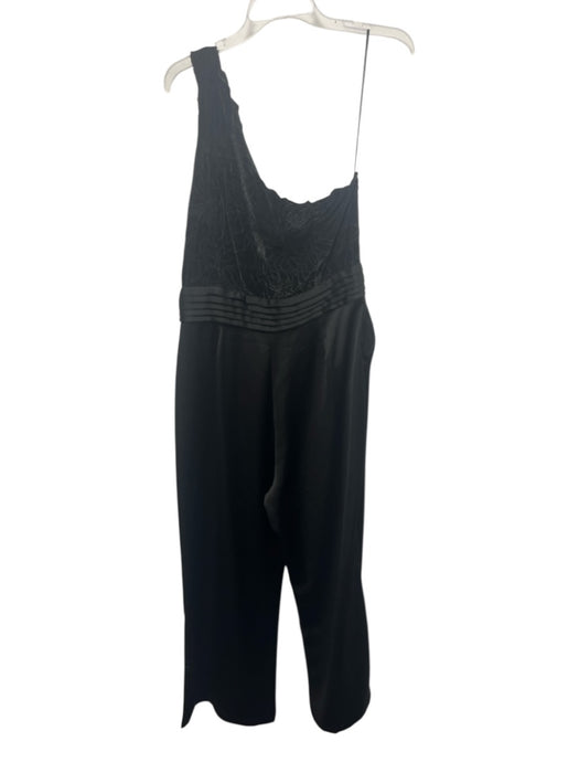 Ramy Brook Size 14 Black Polyester Velour floral stitch One Shoulder Jumpsuit Black / 14