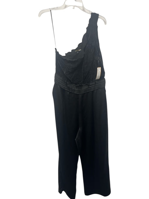 Ramy Brook Size 14 Black Polyester Velour floral stitch One Shoulder Jumpsuit Black / 14
