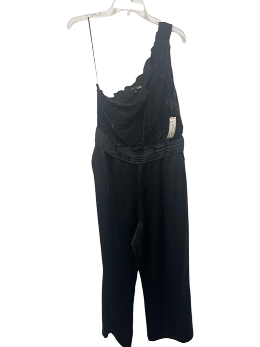 Ramy Brook Size 14 Black Polyester Velour floral stitch One Shoulder Jumpsuit Black / 14