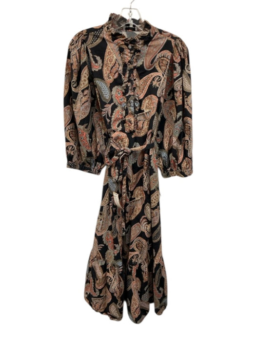 Dea Kudibal Size S black, orange, brown Cotton Blend Ruffle Collar Paisley Dress black, orange, brown / S