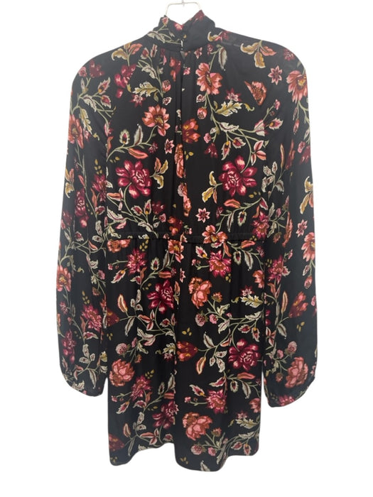 A.L.C. Size 2 Black, Green, Pink Silk Gathered Floral Mock Neck Above Knee Dress Black, Green, Pink / 2