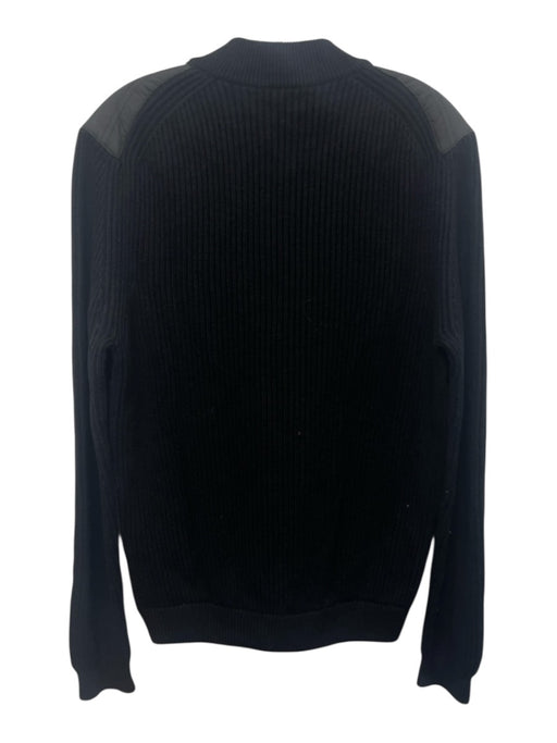 Reiss Size M Black Cotton Blend Ribbed Knit Zip & Button Quilted Jacket Black / M