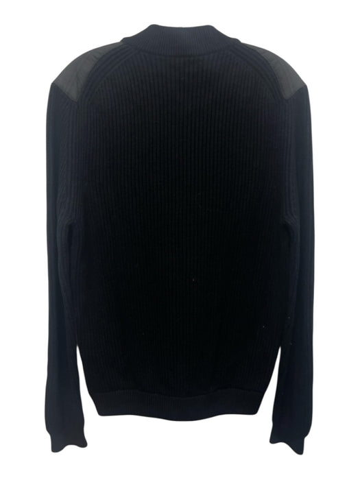 Reiss Size M Black Cotton Blend Ribbed Knit Zip & Button Quilted Jacket Black / M