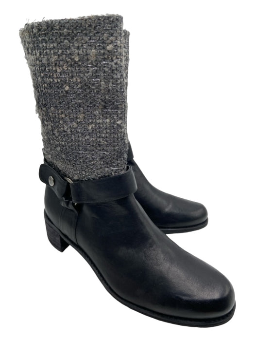 Stuart Weitzman Shoe Size 8.5 Black & Gray Leather Tweed Calf High Boots Black & Gray / 8.5