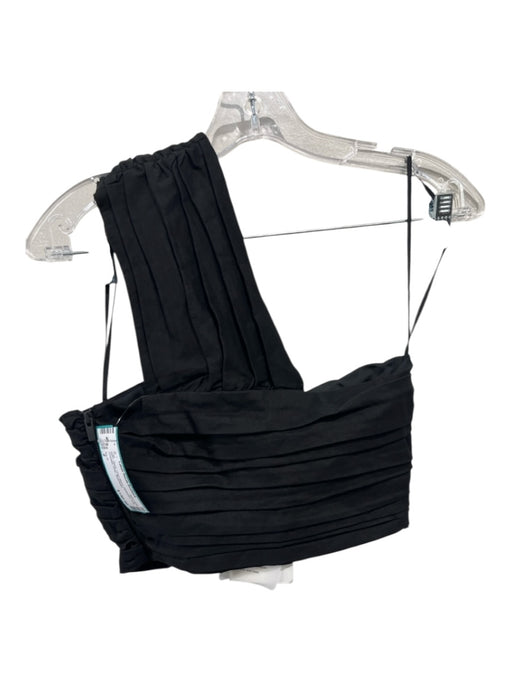 A.L.C. Size 2 Black Linen Blend Gathered One Shoulder Crop Top Black / 2