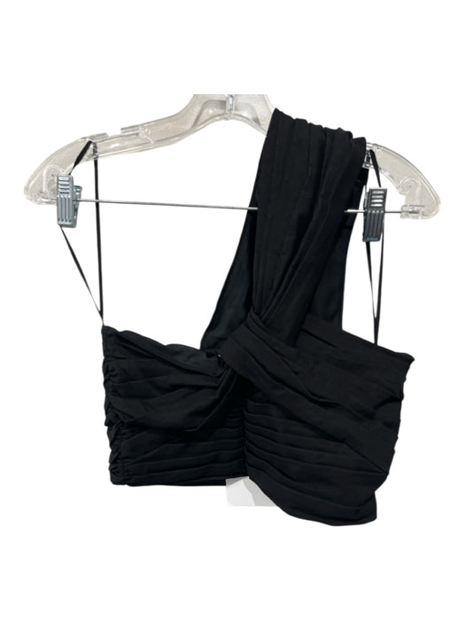 A.L.C. Size 2 Black Linen Blend Gathered One Shoulder Crop Top Black / 2