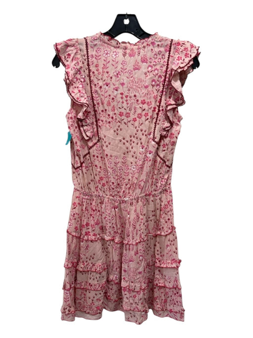 Poupette St. Barth Size S Pink & Red Viscose Tiered Flowers Button Detail Dress Pink & Red / S