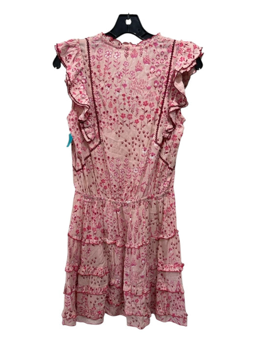 Poupette St. Barth Size S Pink & Red Viscose Tiered Flowers Button Detail Dress Pink & Red / S