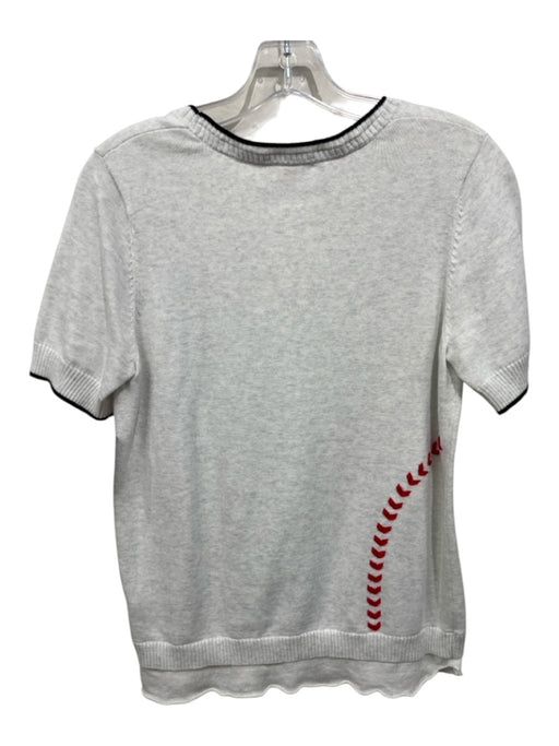 Lisa Todd Size M White, Black & Red Cotton Knit Short Sleeve Embroidered Top White, Black & Red / M