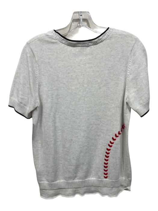 Lisa Todd Size M White, Black & Red Cotton Knit Short Sleeve Embroidered Top White, Black & Red / M