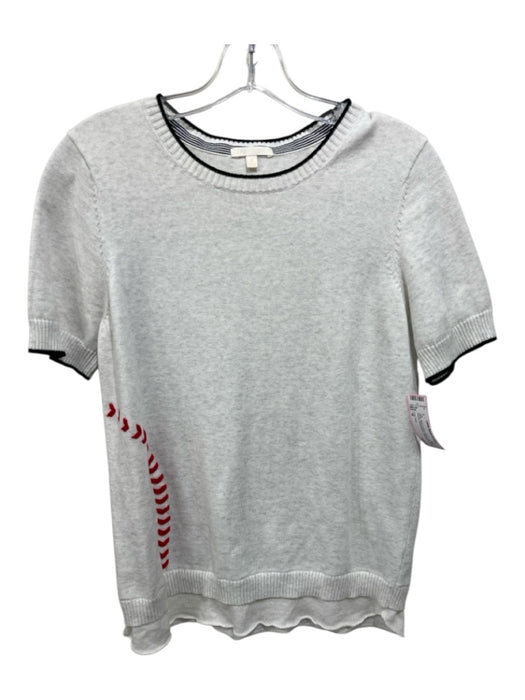 Lisa Todd Size M White, Black & Red Cotton Knit Short Sleeve Embroidered Top White, Black & Red / M
