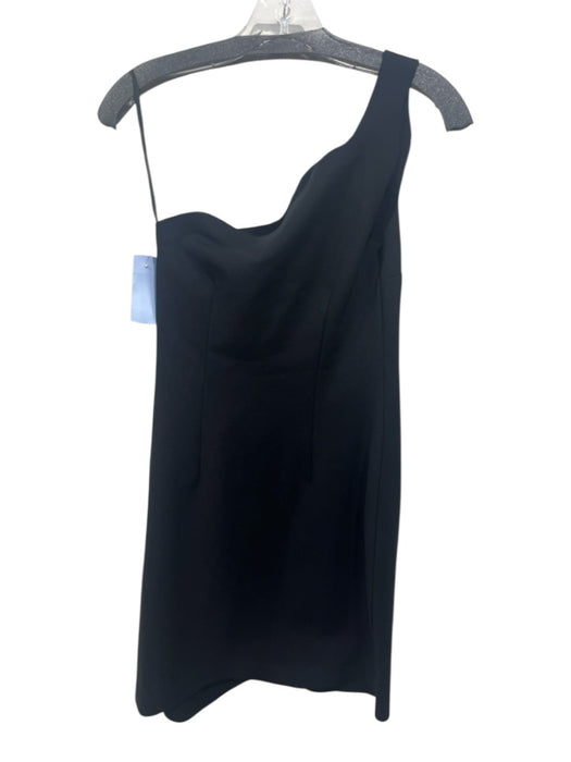 Staud Size S Black Rayon Blend One Shoulder Wavy Raw Hem Side Zip Dress Black / S