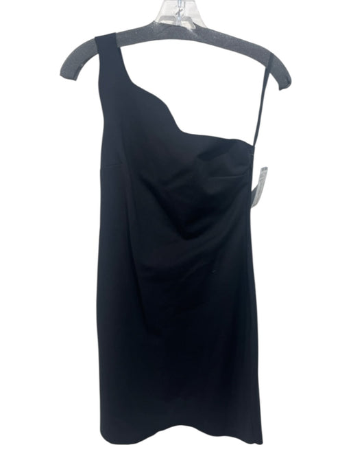 Staud Size S Black Rayon Blend One Shoulder Wavy Raw Hem Side Zip Dress Black / S